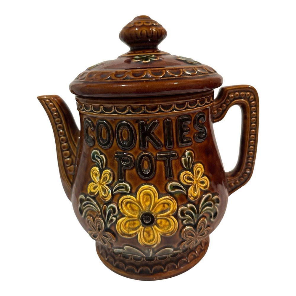 Vintage ceramic‎ "cookies pot" teapot cookie jar Japan With Lid Small Color Chip
